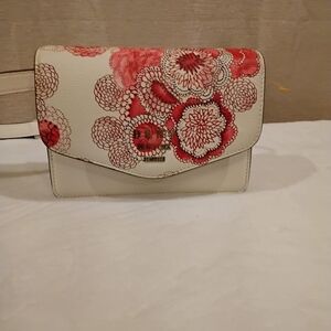 DKNY White and Red Floral Clutch
